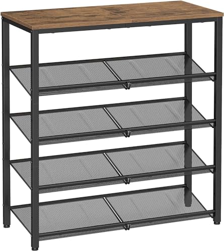 VASAGLE 5-Tier Shoe Rack, Adjustable, Freestanding - color: Honey Brown + Ink Black, size: 5 Tiers (29.5"W)