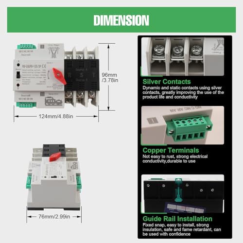 3P 100A Dual Power Automatic Transfer Switch, 110V - size: 3P 100A 110V