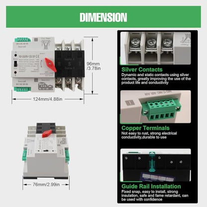 3P 100A Dual Power Automatic Transfer Switch, 110V - size: 3P 100A 110V