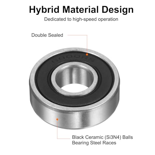 uxcell 6000-2RS Hybrid Ceramic Deep Groove Ball Bearings 10x26x8mm Si3N4 Silicon Nitride Balls Steel Rings Double Sealed Bearing for Motors, CNC Spindles (ABEC5) - size: 6000-2RS