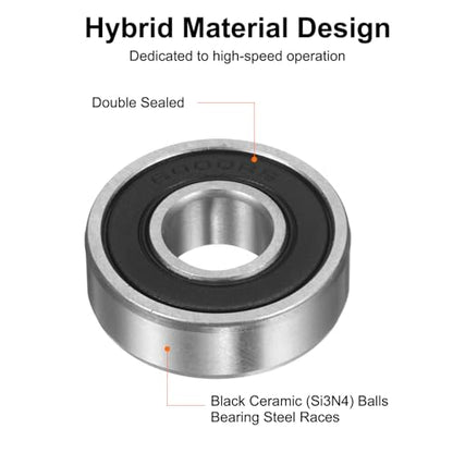 uxcell 6000-2RS Hybrid Ceramic Deep Groove Ball Bearings 10x26x8mm Si3N4 Silicon Nitride Balls Steel Rings Double Sealed Bearing for Motors, CNC Spindles (ABEC5) - size: 6000-2RS