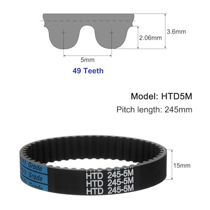 uxcell 3pcs HTD-5M Rubber Timing Belt 49 Teeth, 245mm Pitch Length x 15mm Width x 3.6mm Height, Closed Loop Pulley Timing Belt - size: 245mm
