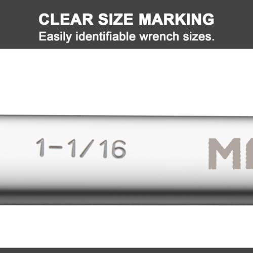 MAXPOWER 1-1/16" Combination Wrench, Industrial Grade – 12-Point Box End, Chrome Vanadium Steel, 15° Offset for Tight Spaces, SAE - size: 1-1/16 Inch