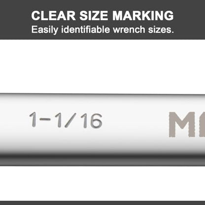 MAXPOWER 1-1/16" Combination Wrench, Industrial Grade – 12-Point Box End, Chrome Vanadium Steel, 15° Offset for Tight Spaces, SAE - size: 1-1/16 Inch