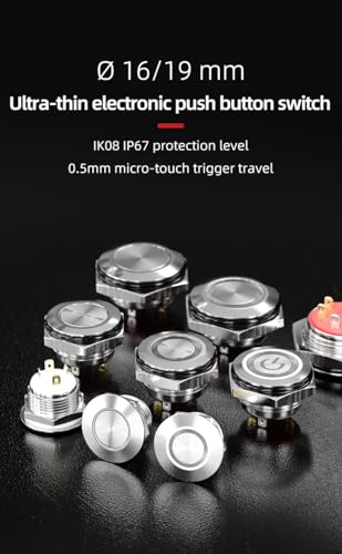 16mm Momentary Push Button Switch, IP67 Waterproof Stainless Steel, 1NO SPDT 5A 250VAC, 12V-24V LED Tri-Color RGB, Pre-Wired Socket Plug for Car Marine Boat Industrial Control (16mm, 3V RGB+) - style: stainless steel 16mm 3V RGB+