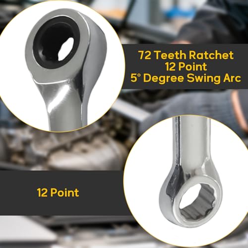 8mm Ratcheting Wrench 2 Pcs 72-Tooth 12-Point Chrome Plated - size: 8mm