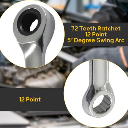 8mm Ratcheting Wrench 2 Pcs 72-Tooth 12-Point Chrome Plated - size: 8mm
