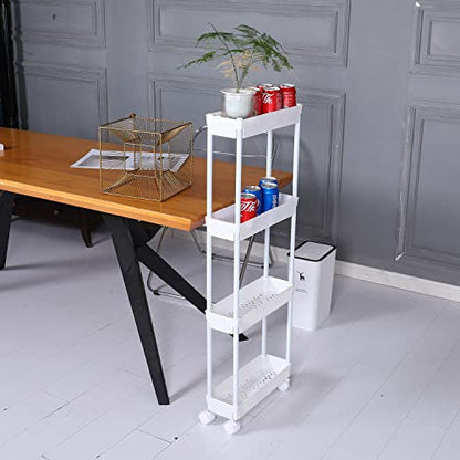 Sooyee 4 Tier Slim Rolling Cart, Utility Storage Cart with Wheels,White - color: White, size: Slim 4 Tier