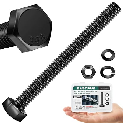 1/4-20 x 3 Hex Head Bolts Screws with Nuts, Flat & Lock Washers, 304 Stainless Steel Bolts and Nuts External Hex Drive Black Oxided 1/4 Bolt (10Sets) - color: Black, size: 1/4 x 3"