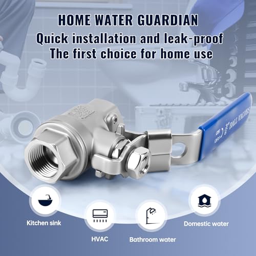 2 Pack 3/8'' Ball Valves NPT Female Stainless Steel 304 Full Port Ball Valve with Locking Handle, Heavy Duty Shut Off Valve for Home and Industrial(3/8 Inch) - size: 3/8 Inch