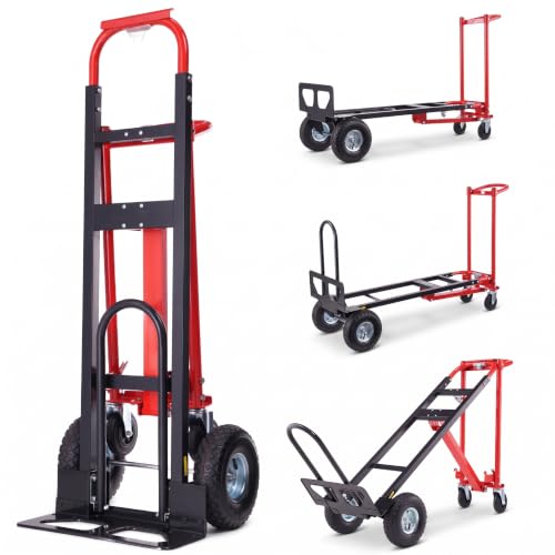 4-in-1 Convertible Hand Truck Dolly, 1000 LBS Heavy Duty Steel Moving Cart, Multi-Position Folding Utility Cart for Warehouse, Industrial and Home Moving, Red - color: Red-1