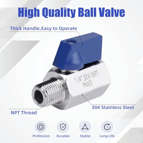 YADIAN 5 Pack 1/4'' Mini Ball Valve 304 Stainless Steel Shut-Off Valve - size: 1/4''
