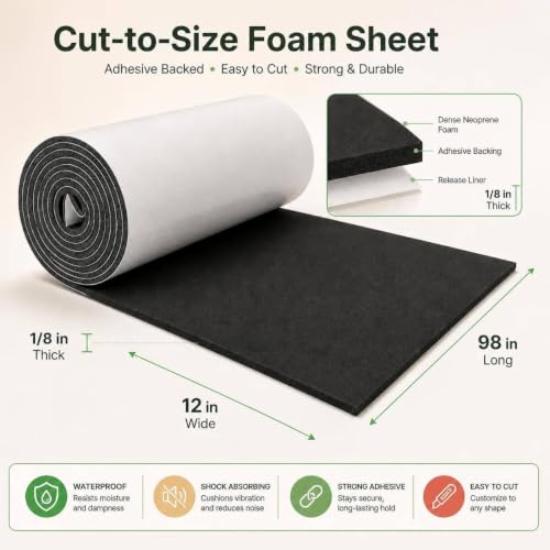 Storystore Sponge Neoprene Foam Sheet with Adhesive 1/8''T x 12''W x 98''L - color: Black (With Adhesive), size: 12 in x 98 in x 1/8 in