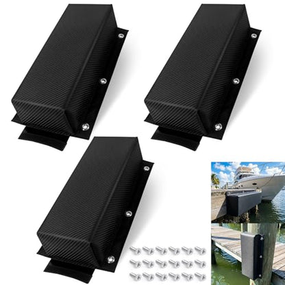 Dock Bumper,Dock Bumper Guard with Screws,Boat Dock Bumper for Boat Dock Vertical Pole Post or Corner Dock,PVC Piling Bumper-Post Bumper for Horizontal Deck or Pier Fenders - style: Carbon Fiber Black 3Pack Total 48IN