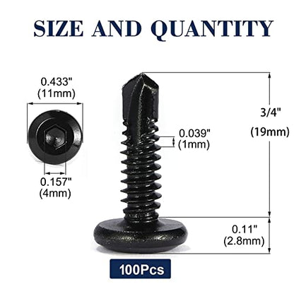 #12 x 3/4" Sheet Metal Screws 100Pcs 410 Stainless Steel Flat Head Socket Cap Screws, Tek Screws Allen Socket Drive Screws Fast Self Tapping Screws Black Oxide by SG TZH - size: #12 x 3/4"