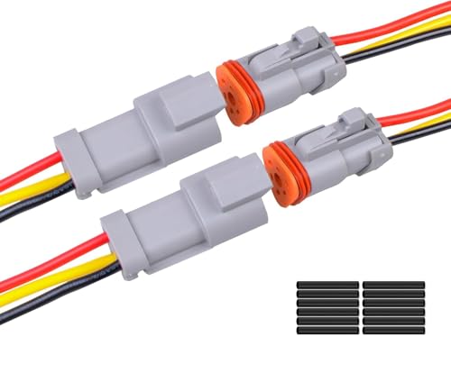 Exqutoo 2Pack 3-Pin DT Connector Male and Female Wire Connectors - size: 3-pin/2pack
