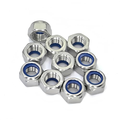 10Pcs M12 x 1.5mm Nylon Insert Hex Lock Nuts, 304 Stainless Steel Locknuts,Silver Tone - color: Silver, size: M12x1.5