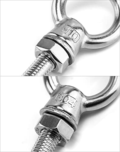 QWORK Threaded Eyebolts, 10 Pack 3/8" x 4" Long Stainless Steel Marine Grade Shoulder Eye Bolt, M10x100mm - color: 10 Pack, size: 3/8" x 4"