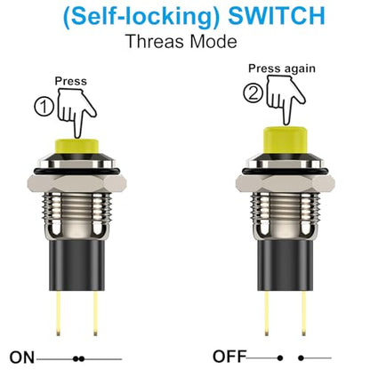 Push Button Switch, Self Locking Mini Switches Latching 10mm Round DC24V 0.5A Yellow Cap 5PCS - style: Yellow