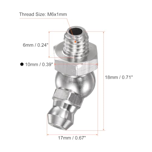 HARFINGTON 8pcs 304 Stainless Steel 45 Degree Grease Fitting M6x1mm Metric Thread Hydraulic Grease Nipple Accessories for Car - size: M6x1