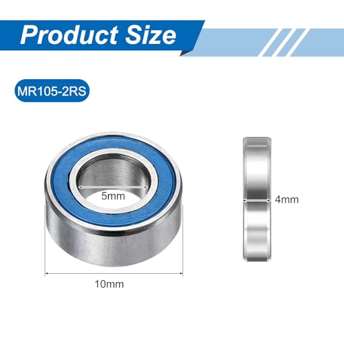 uxcell 10 Pcs MR105-2RS Micro Bearings, 5x10x4mm Chrome Steel, ABEC7 - size: MR105-2RS