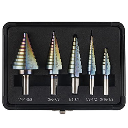Lichamp 5Pcs HSS Step Up Down Drill Bits, 50 Sizes, 1/8" to 1-3/8", B105RD