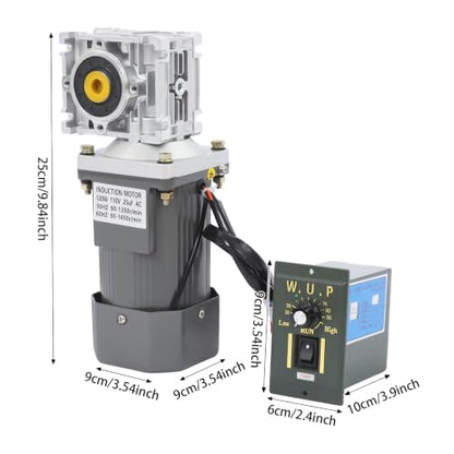 Electric Gear Motor 120W 60HZ 90-1650r/min/50Hz 90-1350r/min 80K Worm Gear Reducer Gearbox High Torque with Adjustable Speed Reversing Function&Self-Locking Function - size: 120W