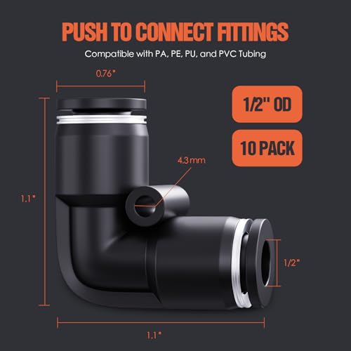 TRILINK 1/2" OD Push to Connect Fittings – Air Line Elbow Connectors, Quick Connect Pneumatic Fittings, Push Lock Air Hose Fittings for Compressor, Air Tools & Tubing (10 PCS) - color: 1/2" OD, size: Elbow(10pcs)