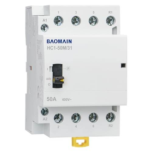 BAOMAIN 110V 4-Pole 50A Manual/Auto AC Contactor,3NO1NC,DIN Rail Mount