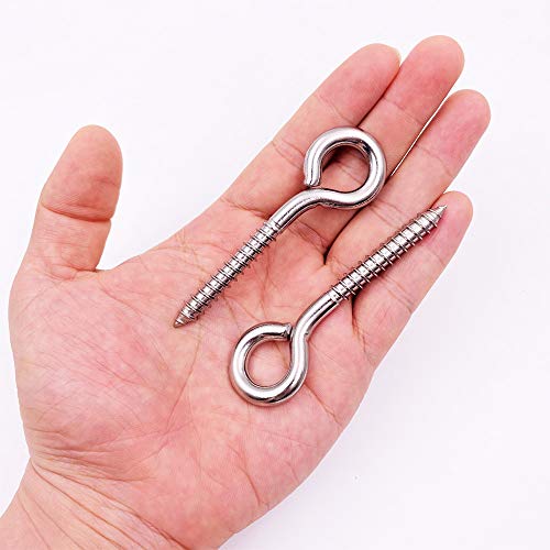 Pack of 12 M6 Metal Hooks, heavy-duty304 Stainless Steel Screw Hooks, self-Tapping Eye-Ring Bolt Hooks, Hole Hooks, Strong Indoor and Outdooreye Hooks - size: 12 Pack - 3-1/5"