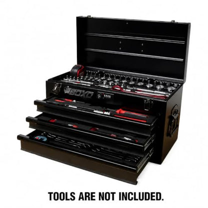 Boxo USA 3-Drawer Hand Carry Toolbox – Heavy Duty 20-Gauge Steel Portable Tool Box with Ball Bearing Drawers, Dual Key & Combination Lock, Powder-Coated Finish (Black) - color: Black