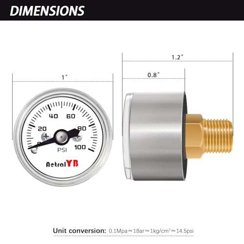1 Inch mini Pressure Gauge, 0-100 Psi Air Gauge, Stainless Steel Case, 1/8" NPT Back Mount, Psi Coffee Machine Pressure Gauge for Water Pumps, Air Compressors - size: 0-100 PSI, style: Back Mount