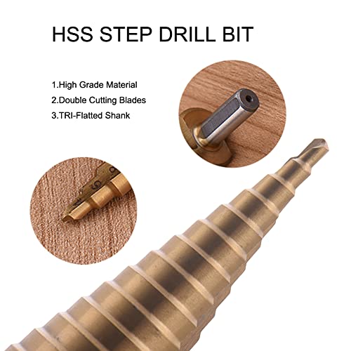 Step Drill Bit Set 3Pcs, Titanium Coated Double‑Cutting Blades