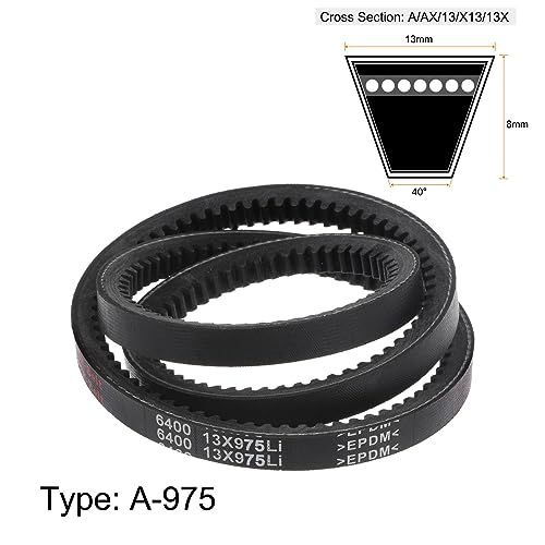 HARFINGTON 2pcs 13x975 Cogged V-Belts AX Section Drive Raw Edge Belt 975mm Inner Girth 13mm Width 8mm Thickness EPDM for Power Transmission - size: 975mm