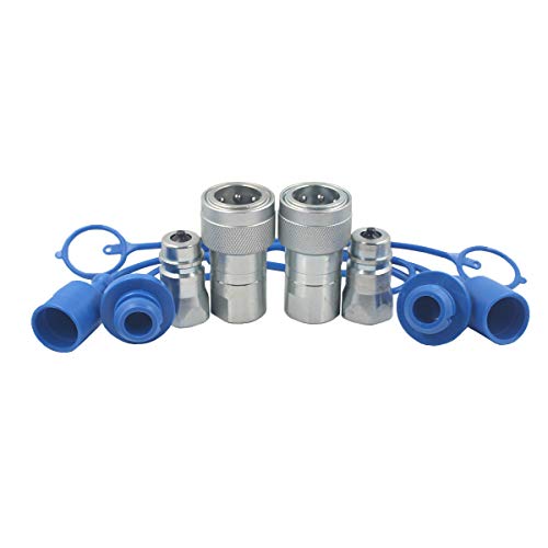 2-Sets 1/4'' Ag ISO5675 Carbon Steel Hydraulic Quick Disconnect Coupling/Coupler Poppet Valve，Pioneer Type, Set w/Dust Cap - size: 2Sets-1/4NPT (Poppet )