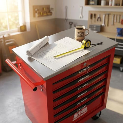 Rolling Tool Chest,Stainless Steel Worktop,Red,6‑Drawer - color: Red, size: 6-Drawers