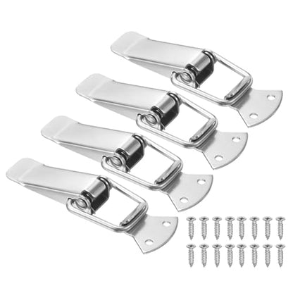 PATIKIL 4 Pcs Stainless Steel Spring Loaded Toggle Latch, 4.2" Tool Box Catch Hasp Clamp Lock with Mounting Screws for Cabinet Door Barn Wooden Case Chest - size: 4.2"