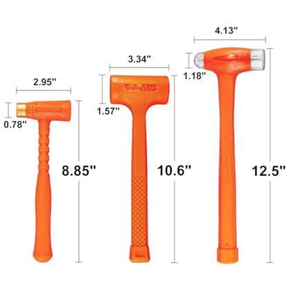 XtremepowerUS 3-Pieces Dead Blow Hammer Set, Brass Hammer, Ball-Peen Hammer, and Dead Blow Hammer, Unibody Checkered Grip, Spark & Rebound Resistant