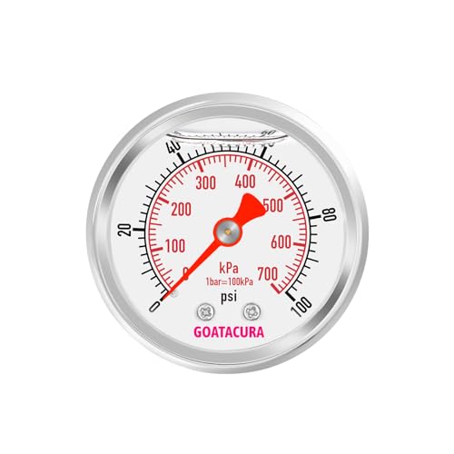 0-100psi/kpa Glycerin Filled Pressure Gauge, 2" Dial Size, 304 Stainless Steel Case, 1/4" NPT Center Back Mount, with High Accuracy, for Measuring Water Air Hydraulic Pressure - size: 0-100psi, style: Back Mount