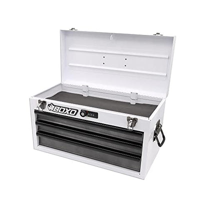 Boxo USA Hand Carry Tool Box 3-Drawer Heavy Duty Steel Toolbox with Lock System (White) - color: White