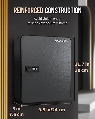 Uniclife 60 Position Key Cabinet with Combination Lock Resettable Black Digital Security Storage Box Steel Key Organizer with Colorful Large Key Tag Labels Stickers and Hooks - color: Black, size: 60 Keys