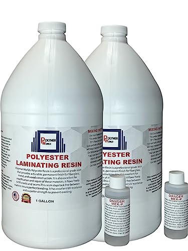 Polymer World- Premuim Grade Polyester Resin 2 Gallon Kit with MEKP for Boats, Cars, Surfboard, RV, Pools,Canoes, Jetskis, Watercrafts (1, 2 Gallons) - size: 2 Gallons
