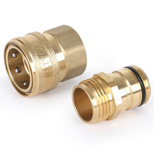 STYDDI 3/4-inch Full Flow Super Heavy Duty Hose Quick Connect Fittings, Lead-free Brass Full Port Garden Hose Quick Connector Coupler, 3/4” GHT High-Volume Hose Quick Release Adapter Set - size: 1 MALE + 1 FEMALE