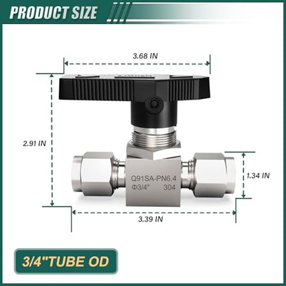1PCS 304 Stainless Steel Compression Valve,3/4" Tube OD Straight Adapter, for water/oil/air systems. - size: 3/4" OD (Valve)