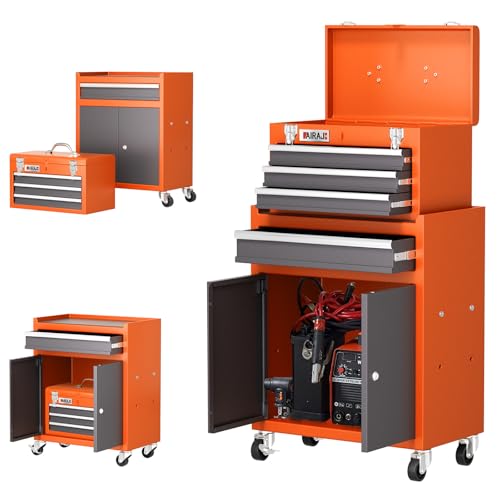 4 Drawer Rolling Tool Chest with 360° Wheels,40"Detachable 2-in-1 Tool Box - color: Orange‌, size: 4-drawer tool chest