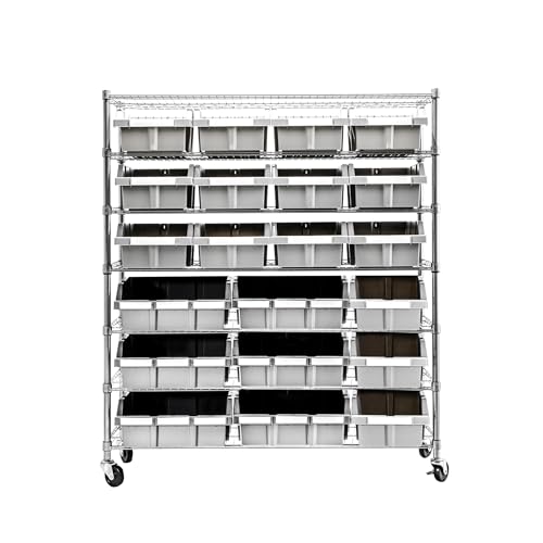 7-Tier NSF 21-Bin Steel Wire Shelving Rack, 48"W x 14"D x 56"H, Gray - color: Gray, size: Includes 21 Bins