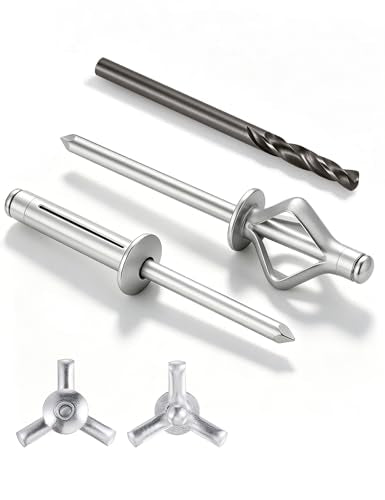 Tri-Fold Pop Rivets 3/16" x 1-1/4", 100 CTs High Grip Exploding Bulb Blind Aluminum Rivets for Thin Sheet Metal, 4.8x30mm Open End Steel Mandrel - color: Silver, size: 3/16" x 1-1/4"