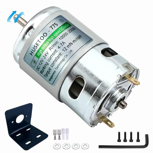 775 High Torque DC Motor, 12V/24V, 10K/20K RPM, Round Shaft, 1-Pack - style: Round Shaft Motors*1