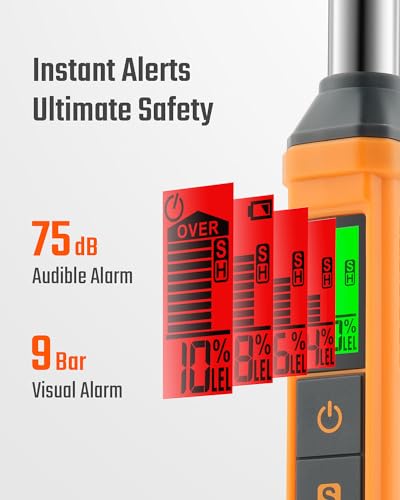 Natural Gas Detector, TopTes PT299 Gas Leak Detector with Extendable Rod, Portable Propane Sniffer for Detecting Combustible Leaks Like Methane & Butane for Home, RV (Includes Battery x2) - Orange