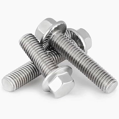 M6-1.0 x 45mm Flanged Hex Head Bolts Flange Hexagon Screws, Stainless Steel 18-8 (304), Plain Finish，15PCS - size: M6x45, style: Flange Head